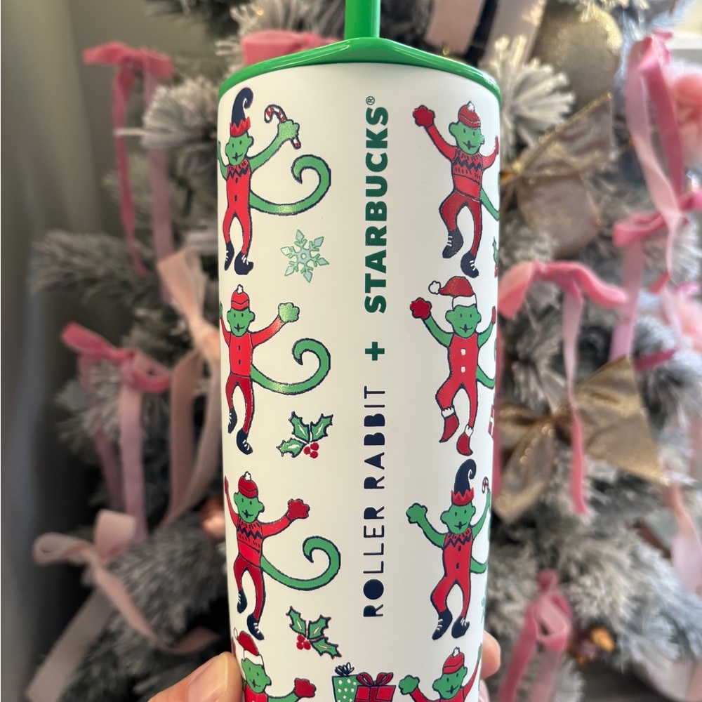 Starbucks Roller Rabbit Holiday Tumbler with Green Lid